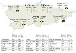 Mapa del tiempo en Asturias del sábado, 16 de septiembre.