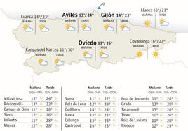 Mapa del tiempo en Asturias.