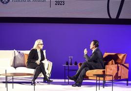 Meryl Streep y Antonio Banderas, en el escenario que se montó para su charla.