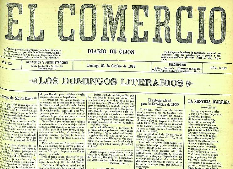 Portada de EL COMERCIO de hace hoy 125 años.