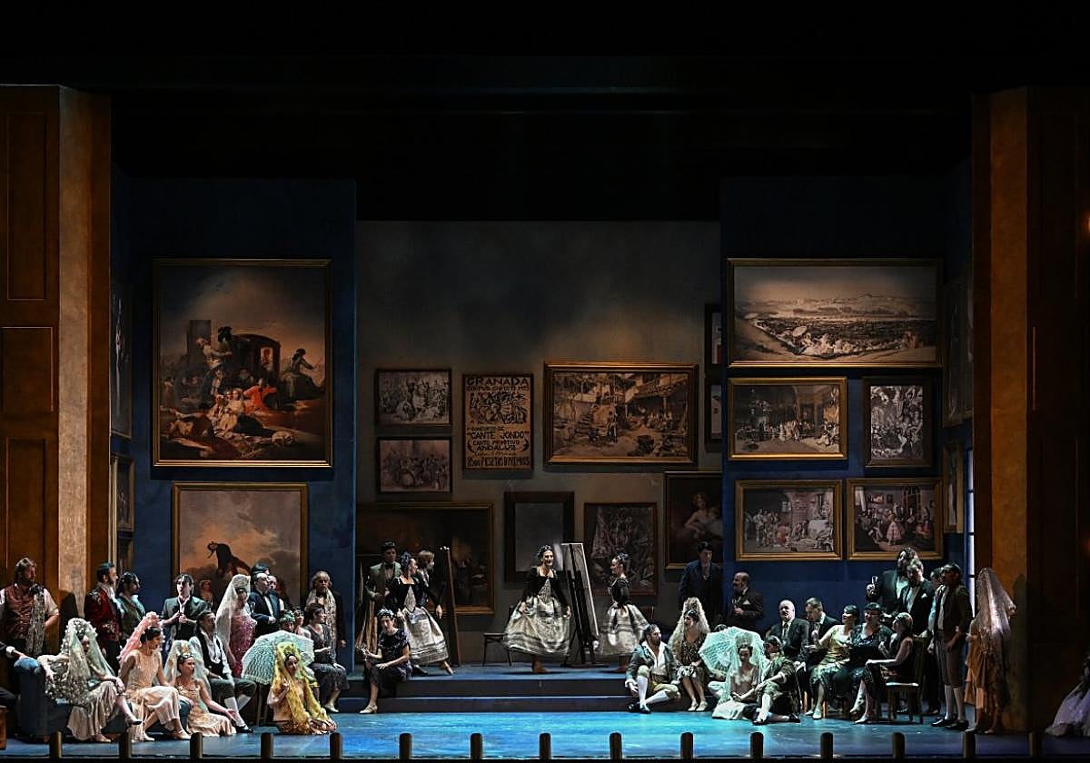 Sarao español en el estudio parisino de Zuloaga, en 'Goyescas'.