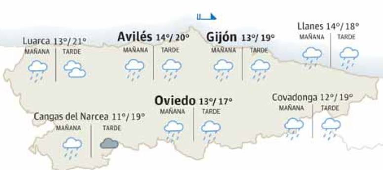 Mapa del tiempo en Asturias.