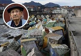 Cubos de la Memoria de Llanes y, en la burbuja, Ibarrola.