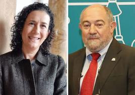 La nueva vicerrectora de Investigación de la Universidad de Oviedo, Irene Díaz Rodríguez, y quien ocupase el cargo hasta ahora, Antonio Fueyo.