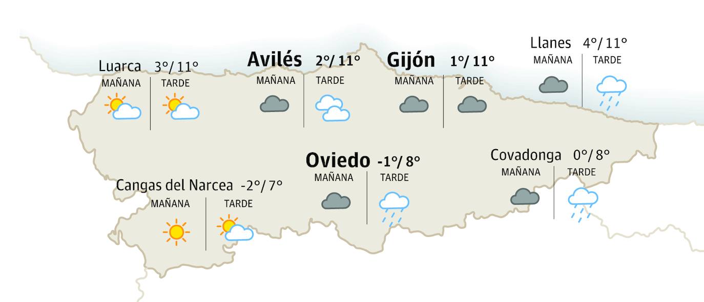 Mapa del tiempo en Asturias para el lunes, 23 de enero. 