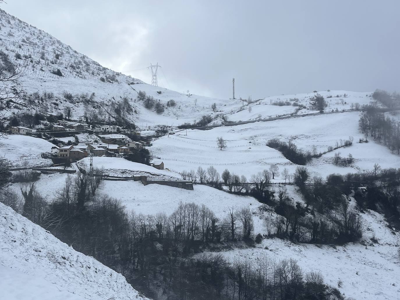 Alerta de frío en Asturias: un manto de nieve cubre el paisaje asturiano