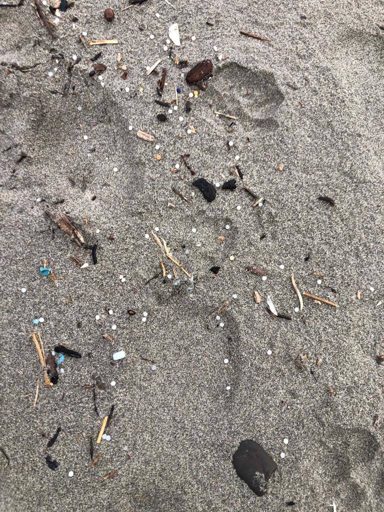 Los pellets también han llegado a la playa de Munielles, en Castrillón. 