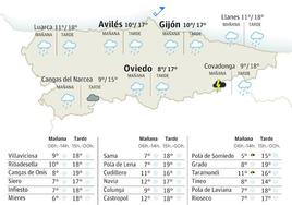 Mapa del tiempo en Asturias del lunes, 15 de enero.