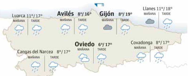 Mapa del tiempo en Asturias.