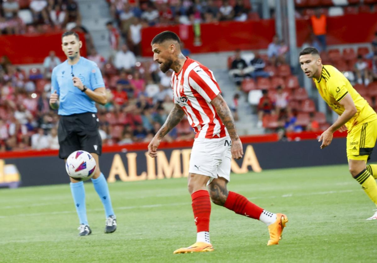 Jeraldino en el partido ante el Mirandés de la presente temporada.