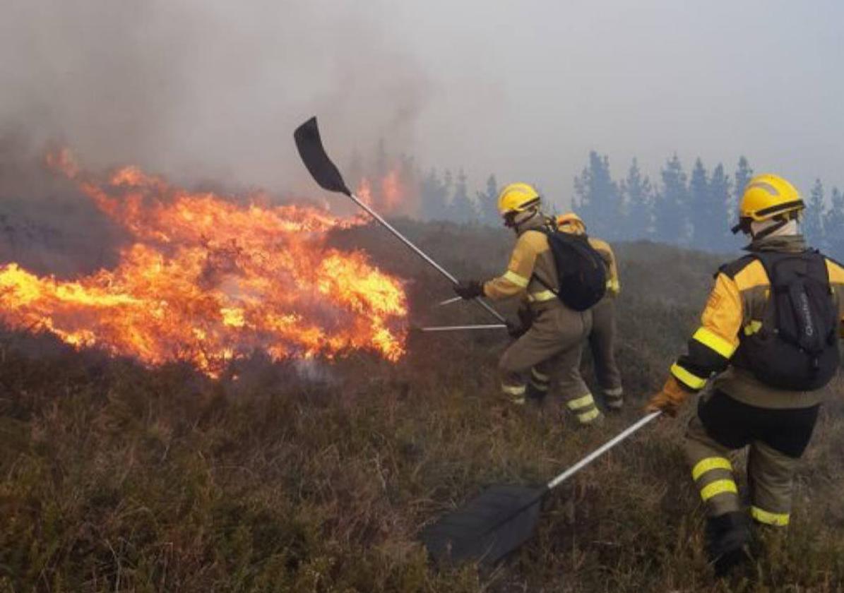 Efectivos de la BRIF de Tineo, en el incendio de La Rebollosa.