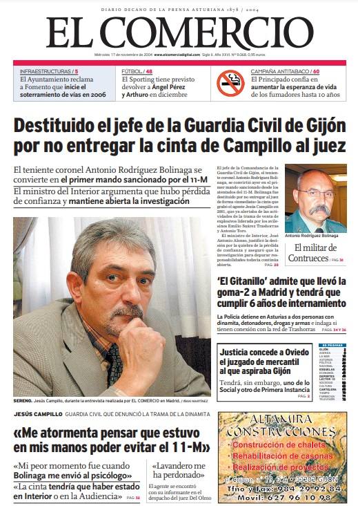 El jefe de la Guardia Civil de Gijón fue destituido por ocultar la cinta.