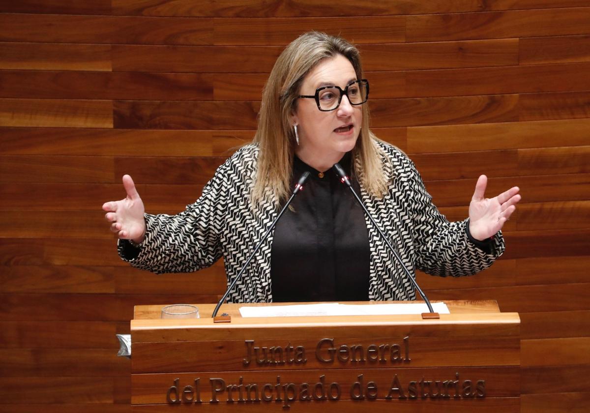 La Consejera de Educación, Lydia Espina, en el pleno de la Junta General del Principado.