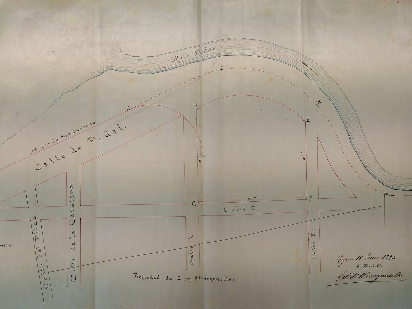 La calle C sería la calle Manso y la calle A sería la avenida de Castilla. La finca donde se emplazaría la cárcel sería la delimitada por las letras DEFG, que es desde donde arrancaría el futuro parque Isabel la Católica. Expediente Especial 97 de la Cárcel.