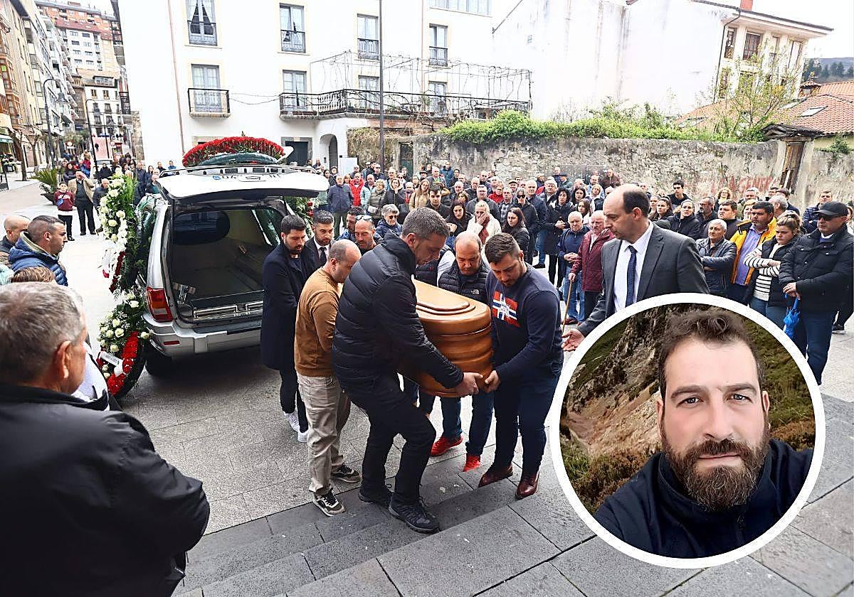 Funeral de Modesto Guerra en Cangas del Narcea; abajo a la derecha, la víctima de la explosión.