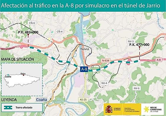 Un simulacro de incendio en el túnel de Jarrio de la A-8 obligará a desviar el tráfico