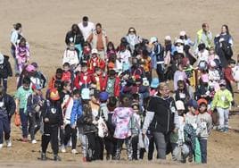 Más de 800 niños han invadido esta mañana la playa de El Arbeyal para participar en la actividad final del proyecto 'SwimSafe', impulsado por el Club Natación Santa Olaya.