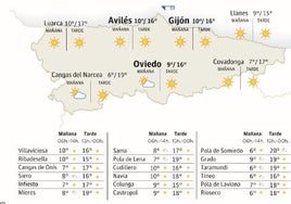 Mapa del tiempo en Asturias.