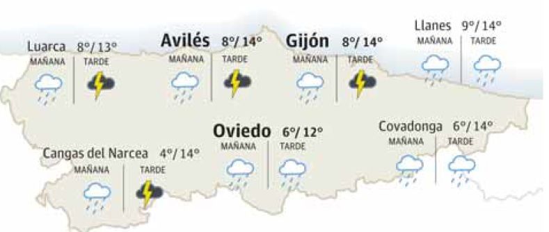 Mapa del tiempo en Asturias.