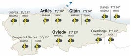 Mapa del tiempo en Asturias.