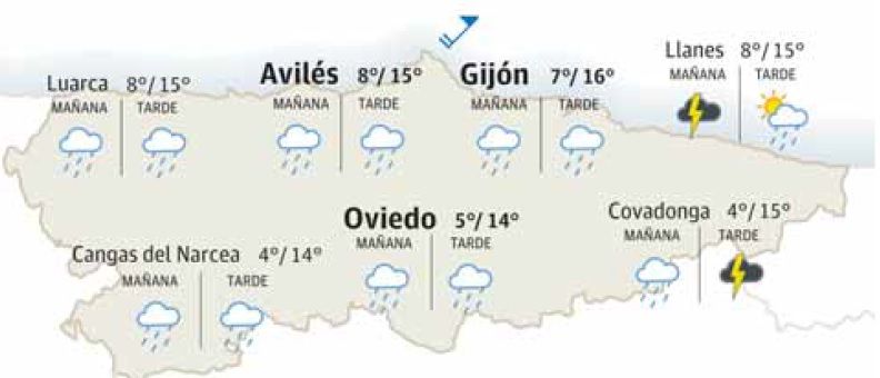 Mapa del tiempo en Asturias.