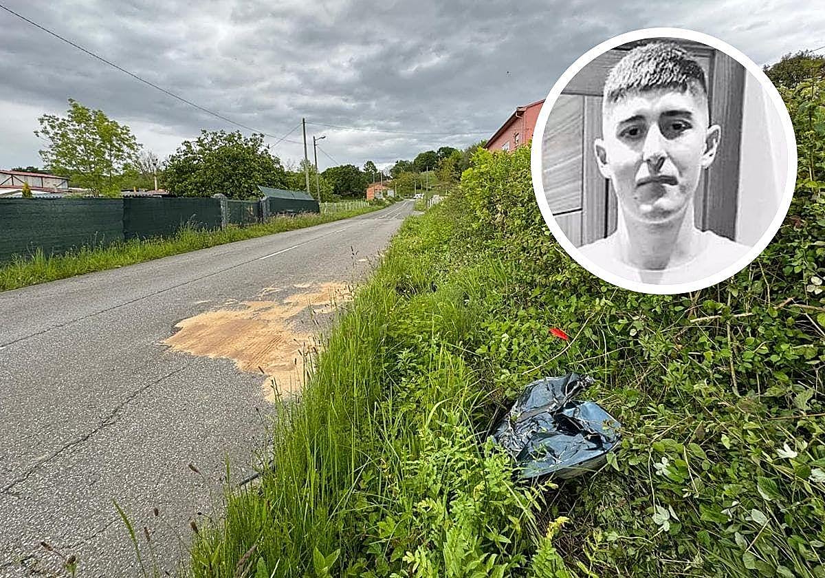 Lugar donde se produjo el accidente. A la derecha, parte de la chapa de un vehículo.