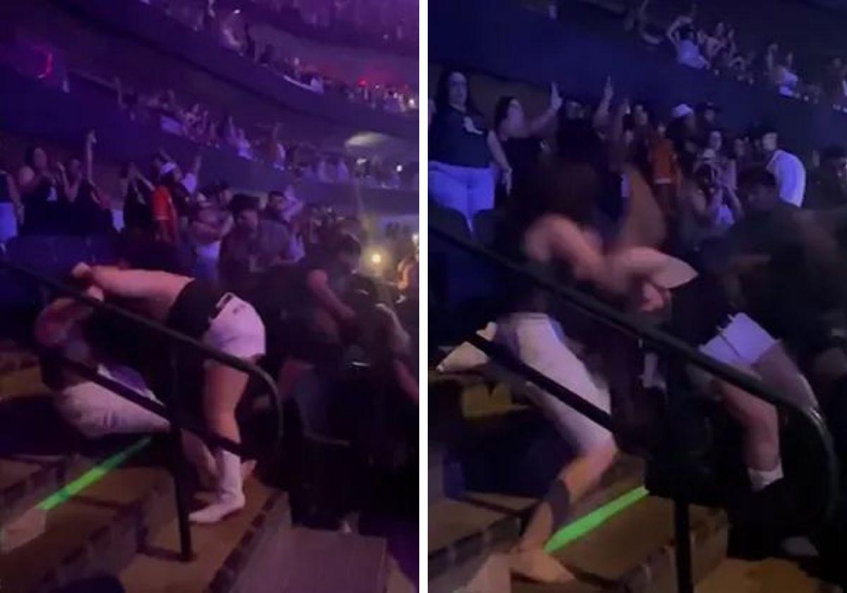 Dos capturas de la insólita pelea que se produjo durante un concierto de Bad Bunny, en Texas.