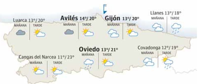 Mapa del tiempo en Asturias.