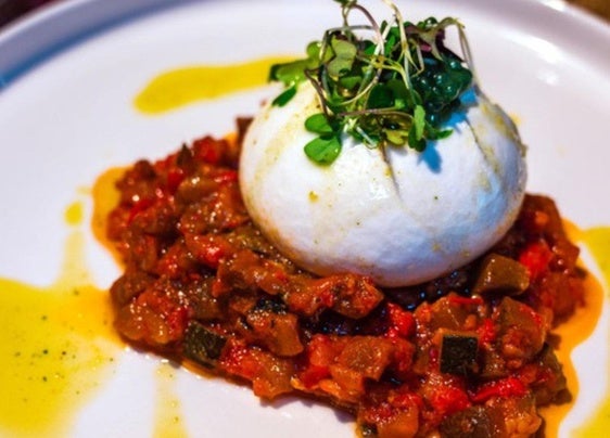 Burratta con caponata siciliana.