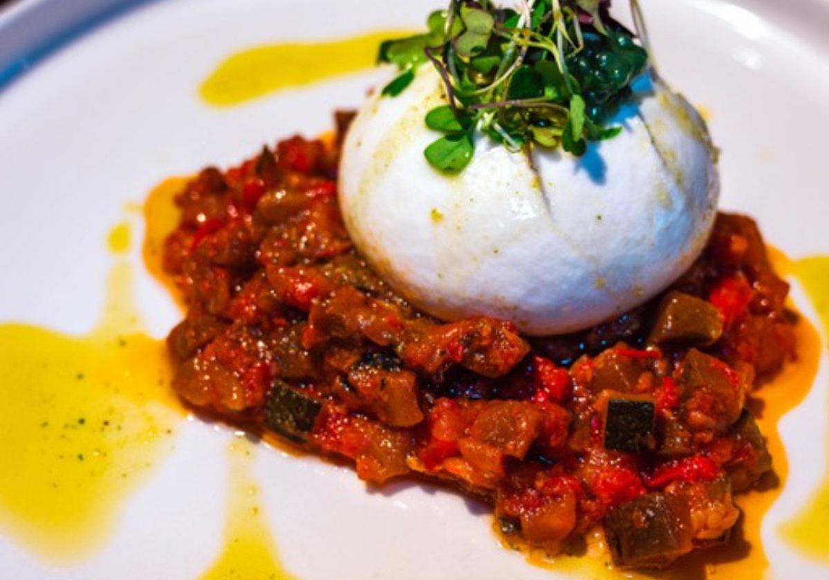 Burratta con caponata siciliana.