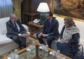 El ministro de Industria, Jordi Hereu, reunido con el presidente del Principado, Adrián Barbón, y la alcaldesa de Avilés, Mariví Monteserín.