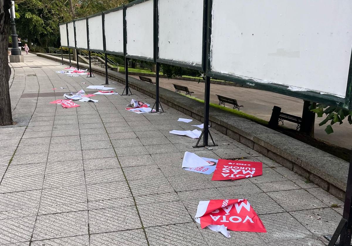 Destrozo de los carteles para la campaña de las elecciones europeas.