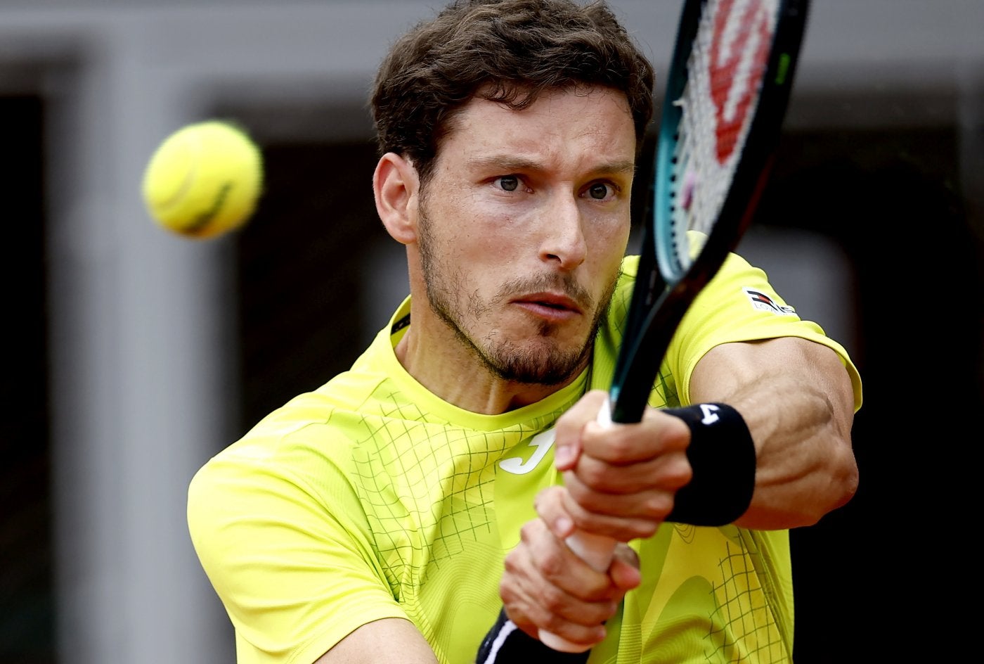 Carreño, durante su partido ante Mariano Navone, en la pista 4 de las instalaciones de Roland Garros.