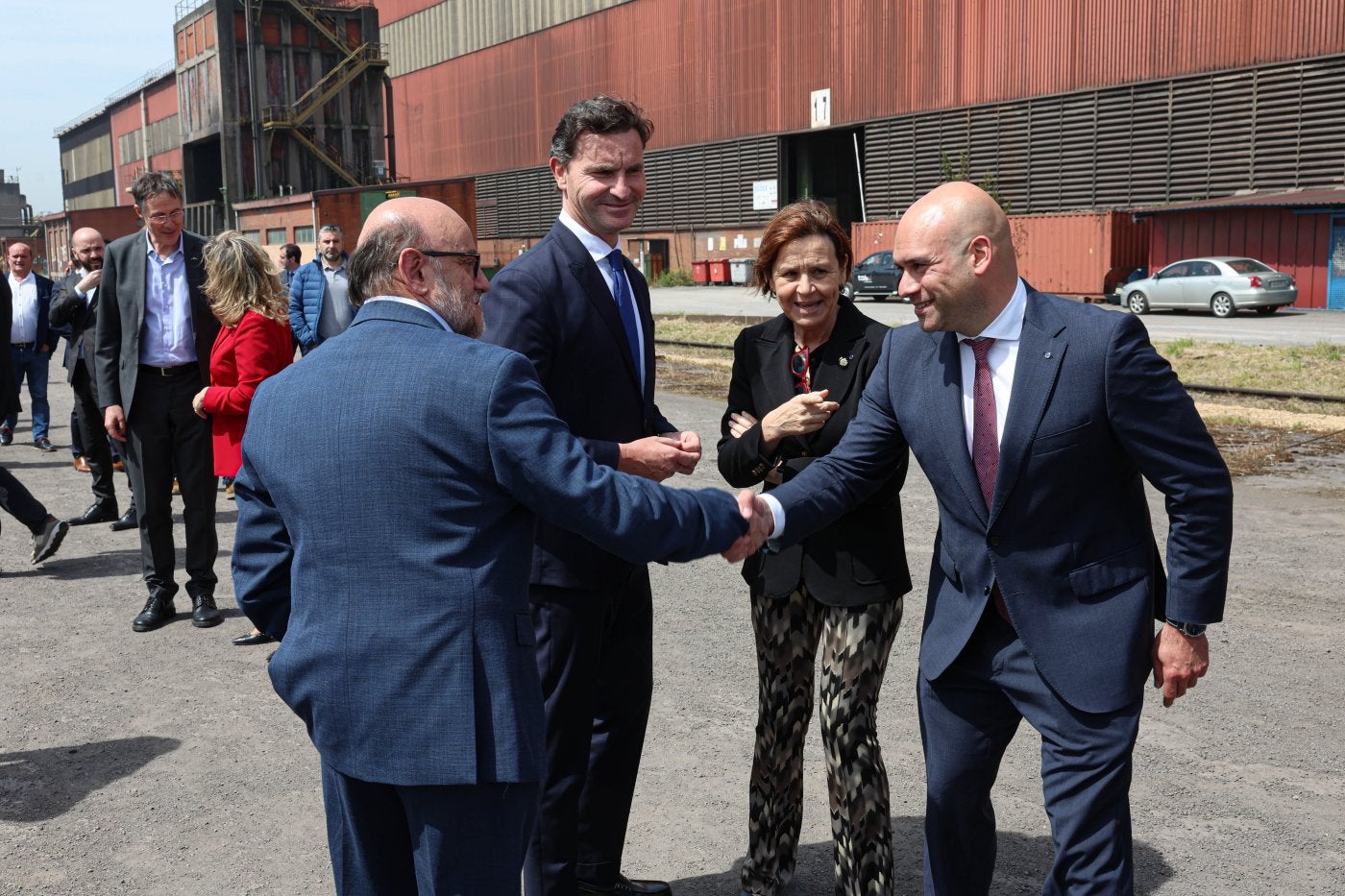 Luis Ángel Colunga, Jorge González-Palacios, Carmen Moriyón y Jesús Martínez Salvador, en las instalaciones de Arcelor.