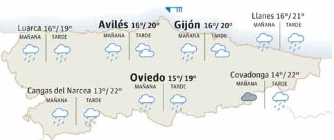 Mapa de Asturias con el tiempo.