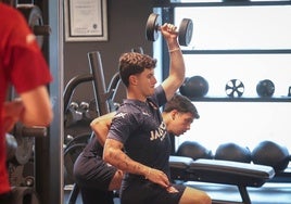 Dani Queipo y Nacho Martín, durante la sesión de entrenamiento del viernes.