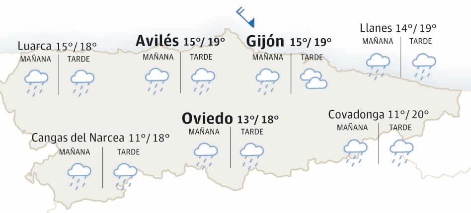 Mapa de Asturias con el tiempo.