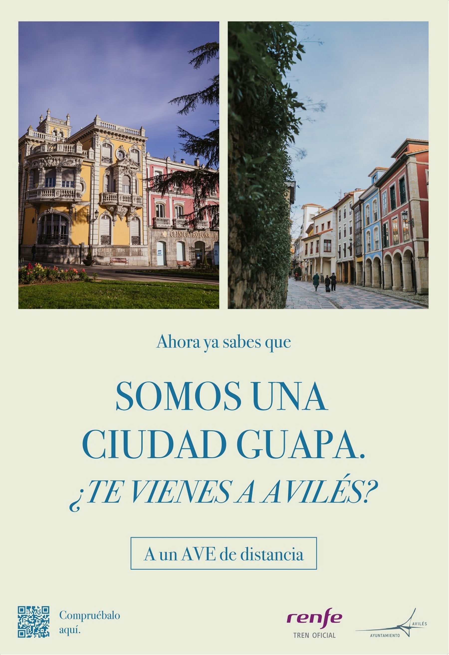 Las dos partes de la campaña en la que se ha utilizado como base la noticia de que la IA situaba a Avilés como la ciudad más fea de Asturias.