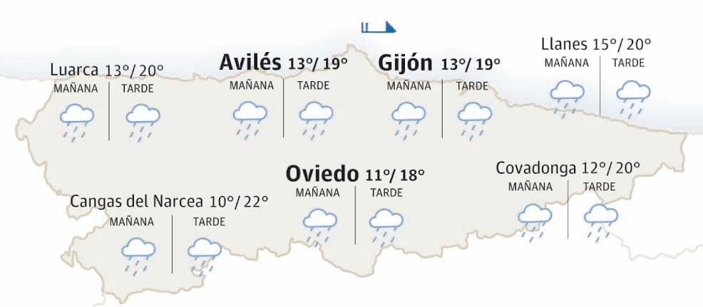 Mapa de Asturias con el tiempo.