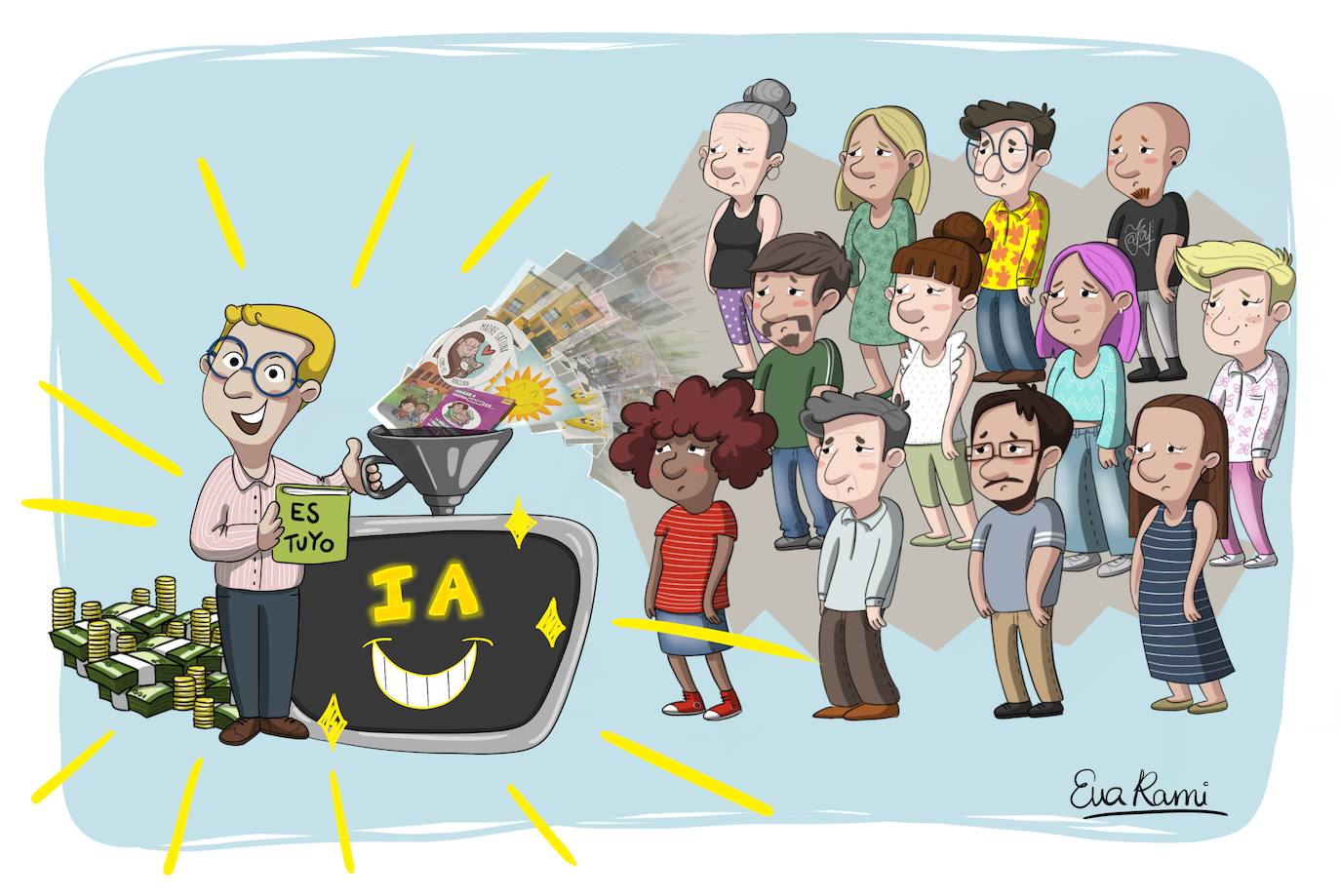 Ilustración que Eva Rami empleará hoy en su charla en la Feria del Libro de Gijón para hablar de inteligencia artificial.