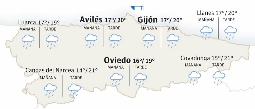 Mapa de Asturias con el tiempo.