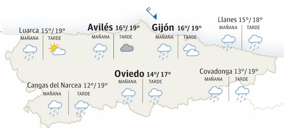 Mapa de Asturias con el tiempo.