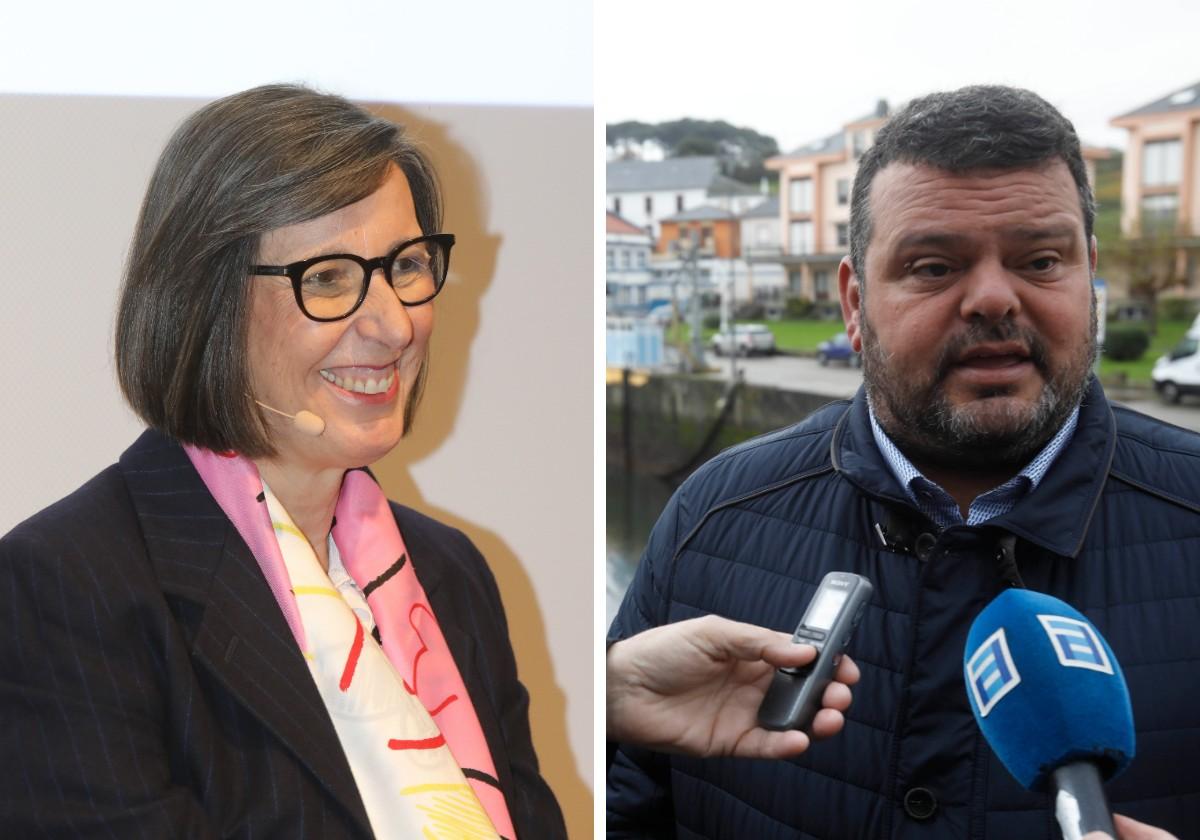 Nieves Roqueñí y Adolfo García, patrón mayor de Asturias, en el puerto pesquero de Puerto de Vega, en Navia.