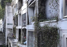 Estado actual del cementerio de San Andrés de El Entrego, lleno de maleza y suciedad.