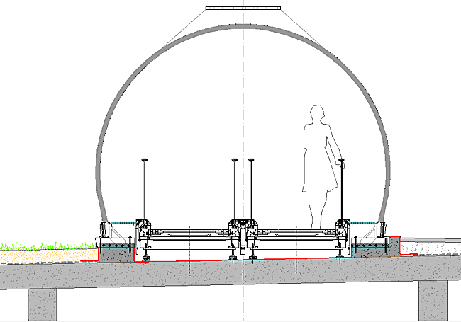 Vista del corte vertical de la estructura de la pasarela E. C