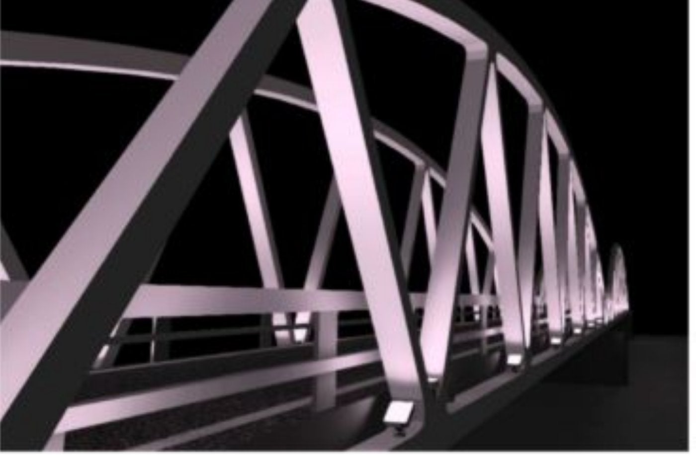 Infografía con una visión nocturna del puente sobre el río Nalón.