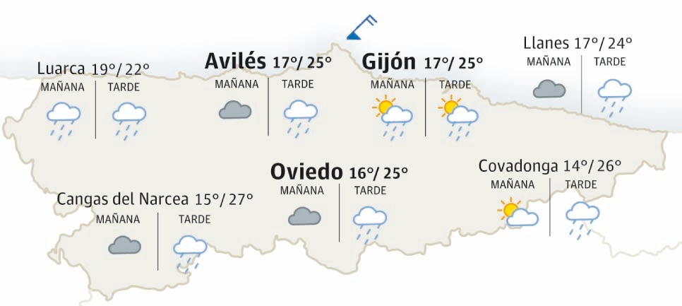 Mapa del tiempo en Asturias.