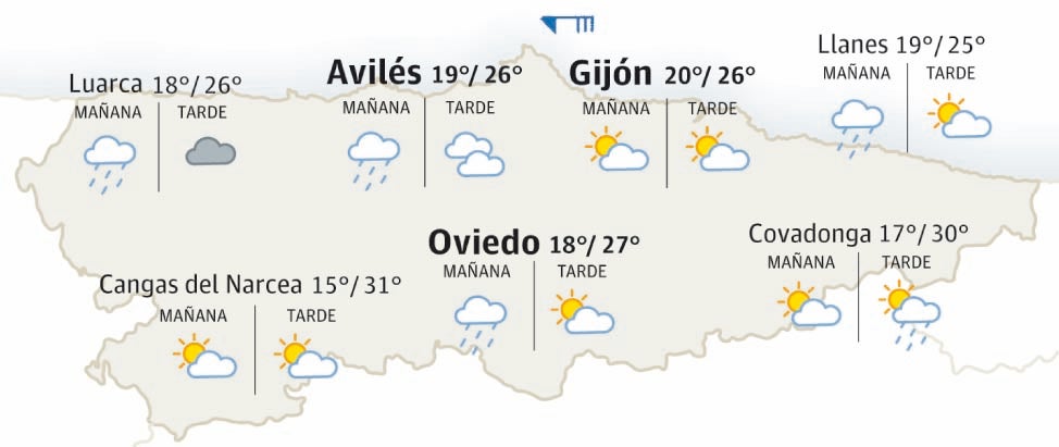 Mapa del tiempo en Asturias.