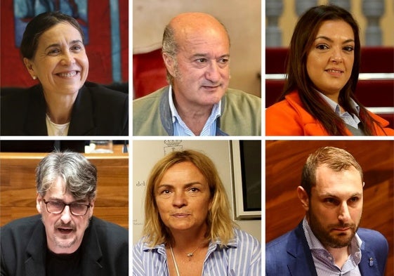 Luisa Carcedo (PSOE), Luis Venta (PP), Carolina López (Vox), Xabel Vegas (IU-Convocatoria por Asturias), Covadonga Tomé (Grupo Mixto) y Adrián Pumares (Foro).