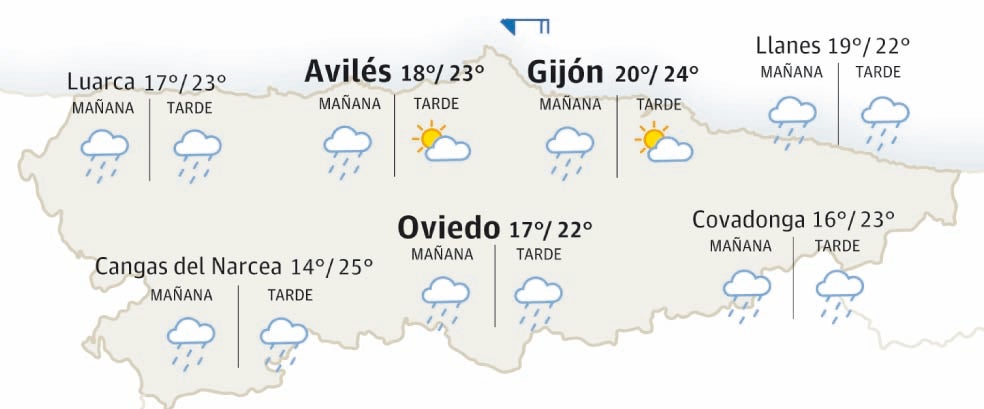 Mapa del tiempo en Asturias.